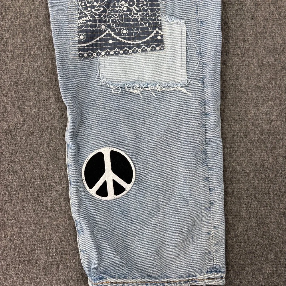 Levi's Light Blue Straight Jeans with Patchwork and Peace Patch